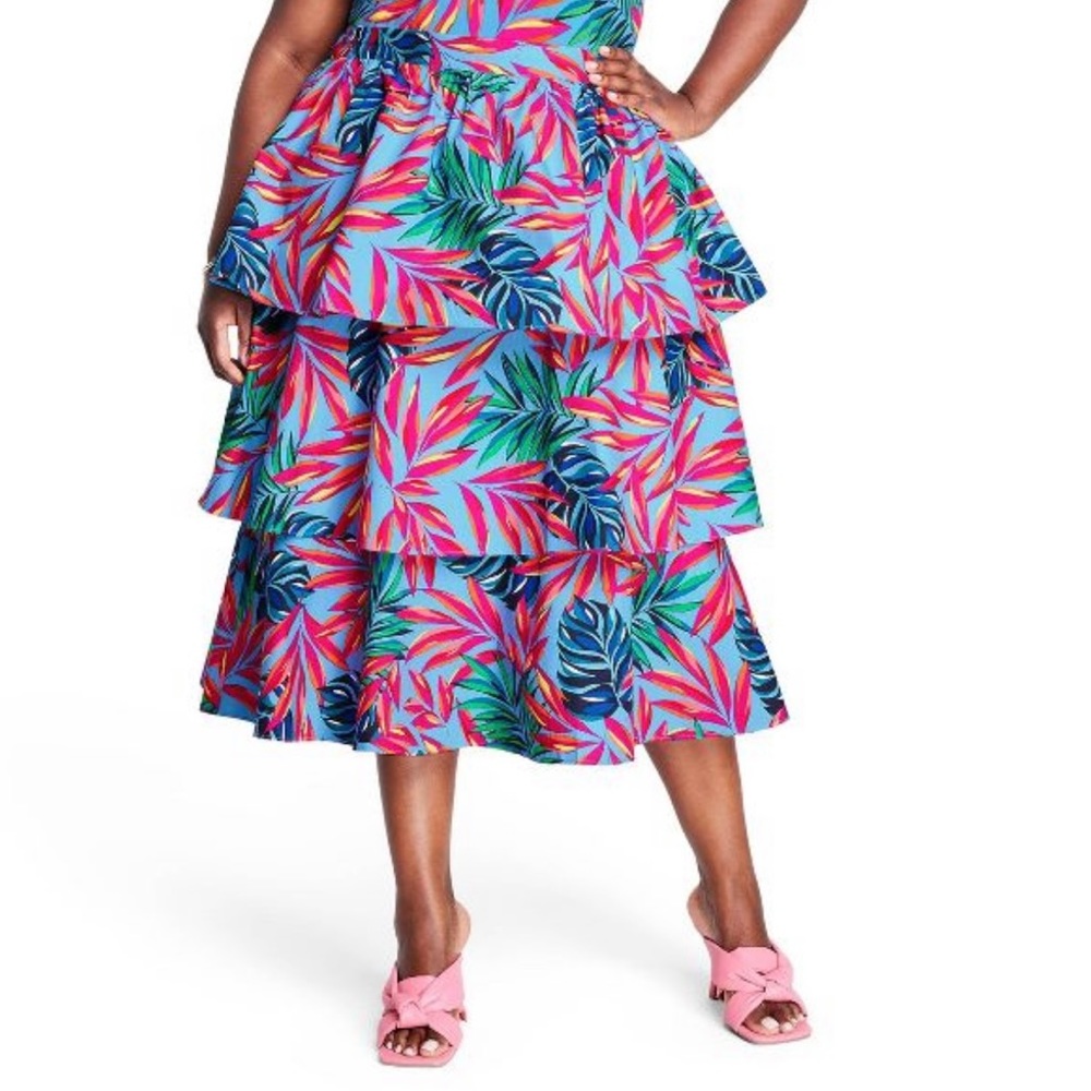 Last🤩Host pick 🎉Tabitha brown tropical print tiered midi skirt